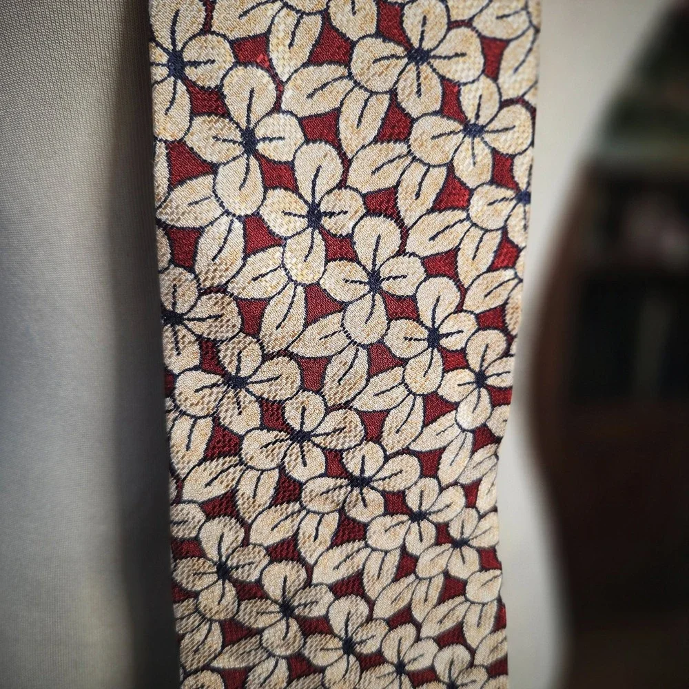 Structure Silk Tie Vintage 90s Mens Red Gold Floral Geometric Necktie USA Made